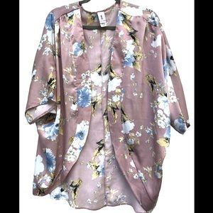 NWOT Floral dusty pink pajama robe silky shrug cover 3X